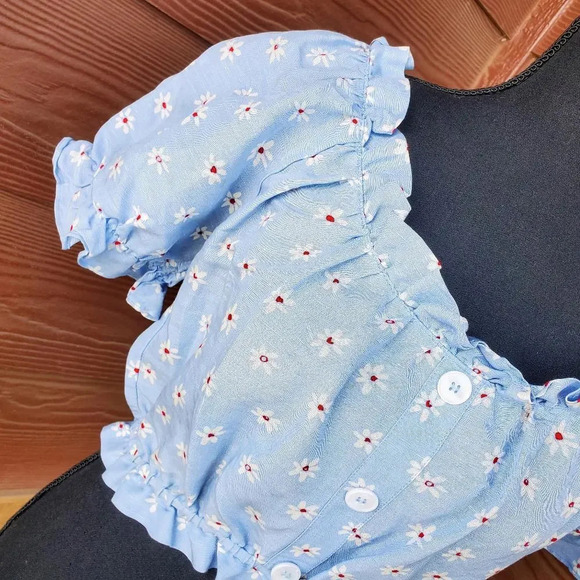 ZARA Summer Linen Blend Floral Blouse Blue Size Small NWOT - Picture 11 of 13